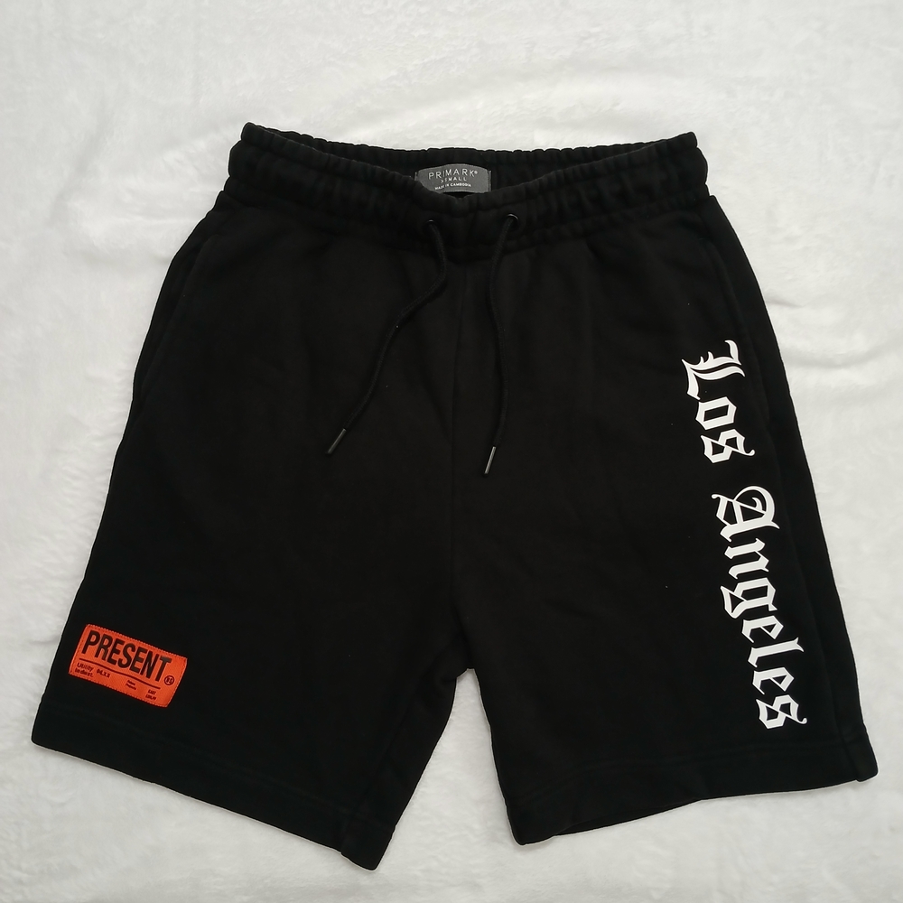 Primark Los Angeles Logo Sweat Shorts Sz XS Elastic Waist Pockets Black Mens